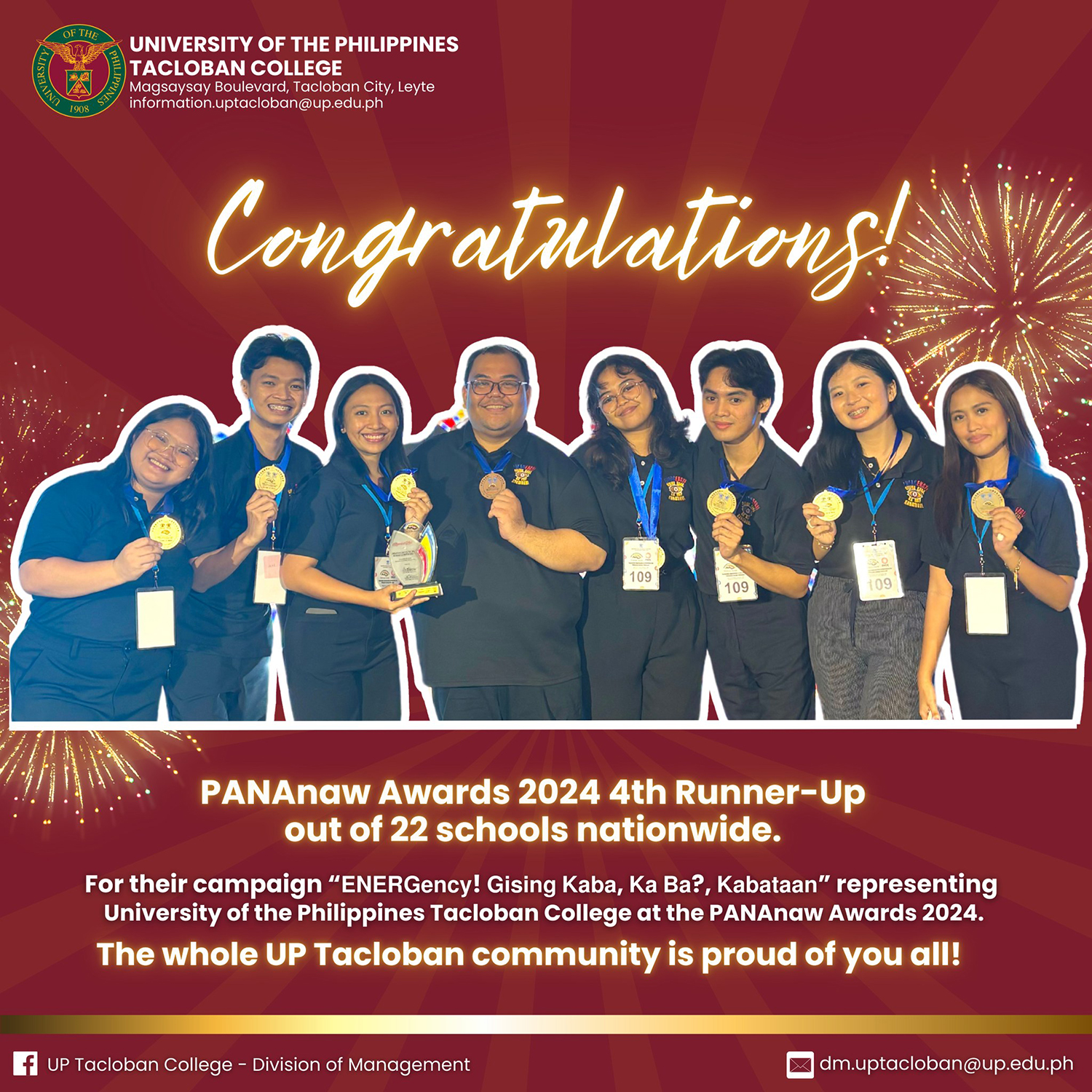 UP Tacloban BS Management placed 4th runner-up in the PANAnaw Awards 2024