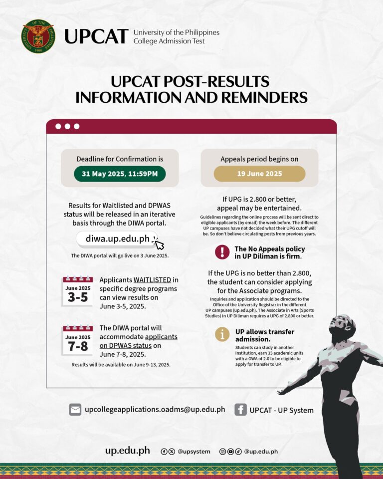 UPCAT POST-RESULTS INFORMATION AND REMINDERS