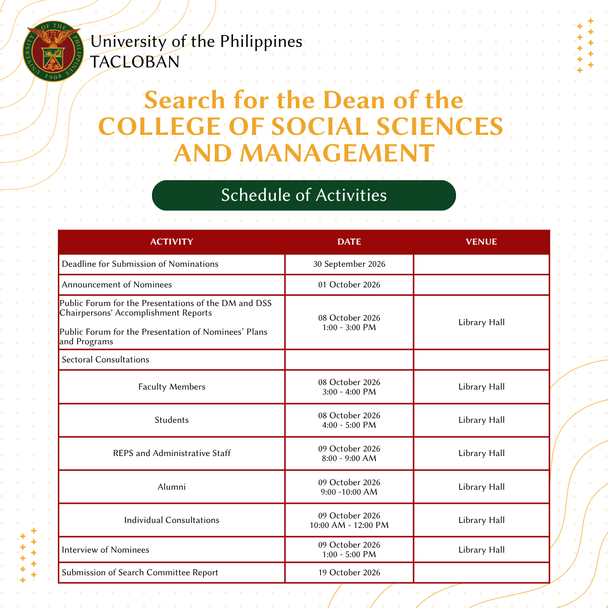 Search for the Dean of the College of Social Sciences and Management